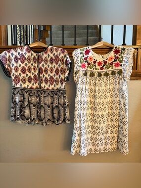 THML Cream Dress with  Embroidery & Patterned Top